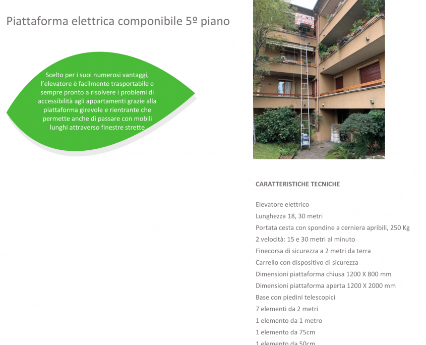 Piattaforma elettrica componibile 5° piano