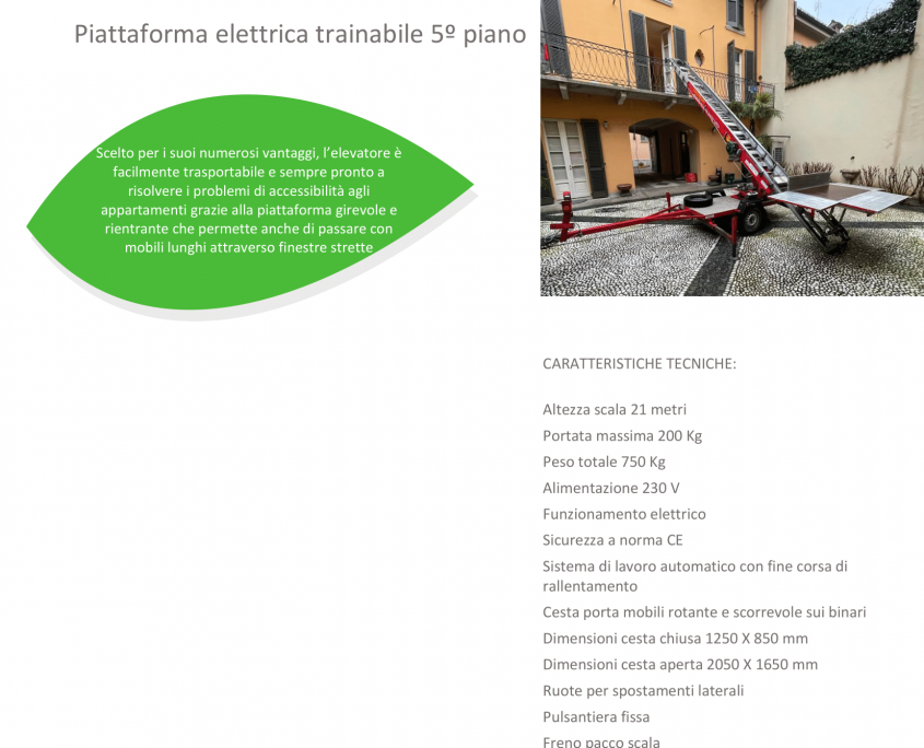 Piattaforma elettrica trainabile 5° piano